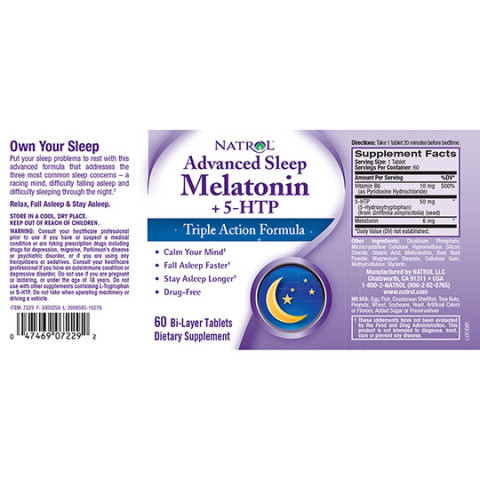 Natrol Advanced Sleep Melatonin 5-HTP 10 mg 60 Ct tablets Multi-Pack