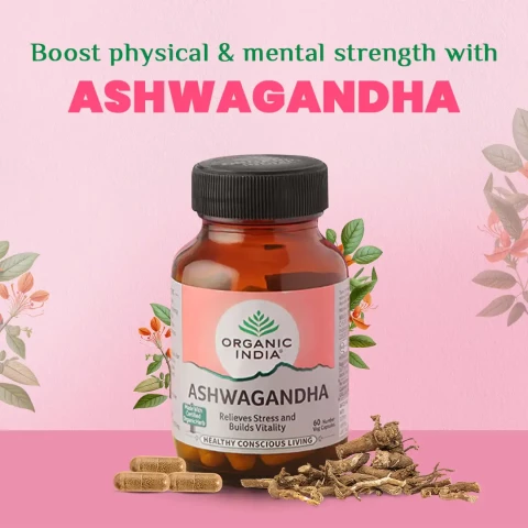 Organic India Ashwagandha Herbal Supplement 90 Veggie Capsules