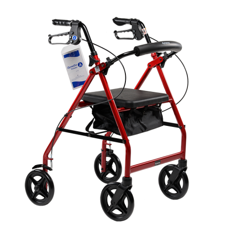 Dynarex DynaGo Quad 8 - Aluminum Rollator w/ 7.5" Wheels, Red, 1pc/cs