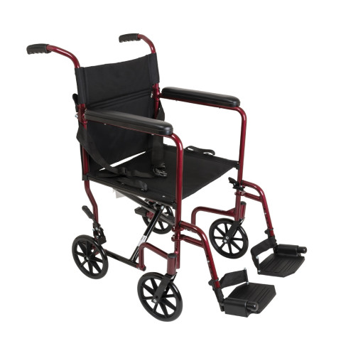 Milliken ProBasics Burgundy Aluminum Transport Wheelchair with Footrests